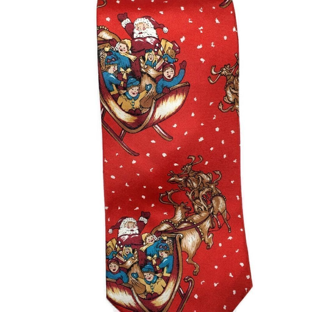 Stafford Mens Christmas Tie Vintage Santa Sleigh - Picture 3 of 6